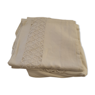 Pair of large thread sheets with handmade lace between two.