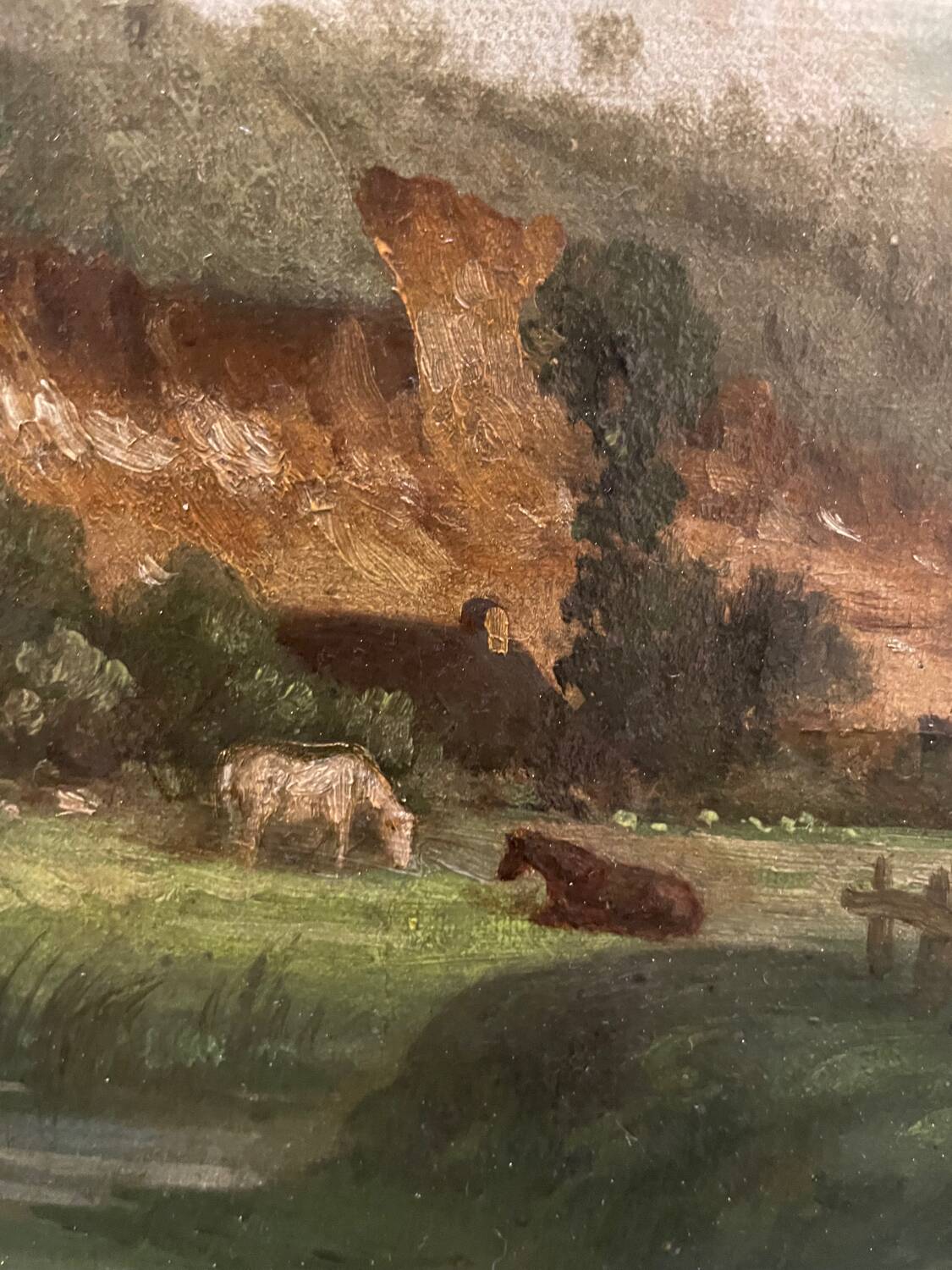 Tableau ancien paysage animé XIXe