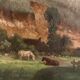 Tableau ancien paysage animé XIXe