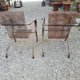 Pair of perforated metal armchairs by René Malaval 1950