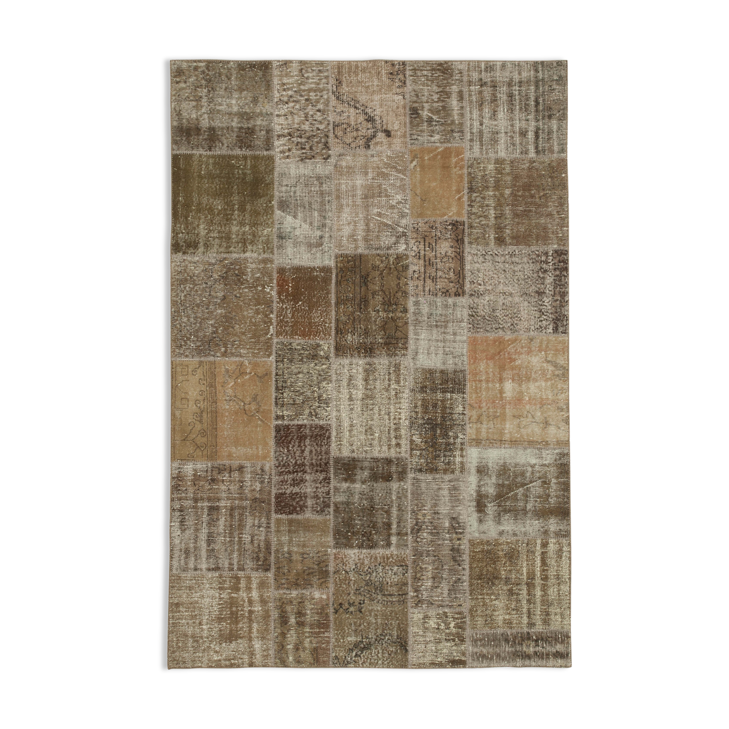 Hand-Knotted Oriental Vintage 198 cm x 300 cm Brown Patchwork Carpet