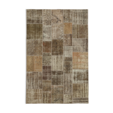Hand-Knotted Oriental Vintage 198 cm x 300 cm Brown Patchwork Carpet