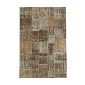 Tapis oriental vintage noué à la main 198 cm x 300 cm marron patchwork tapis