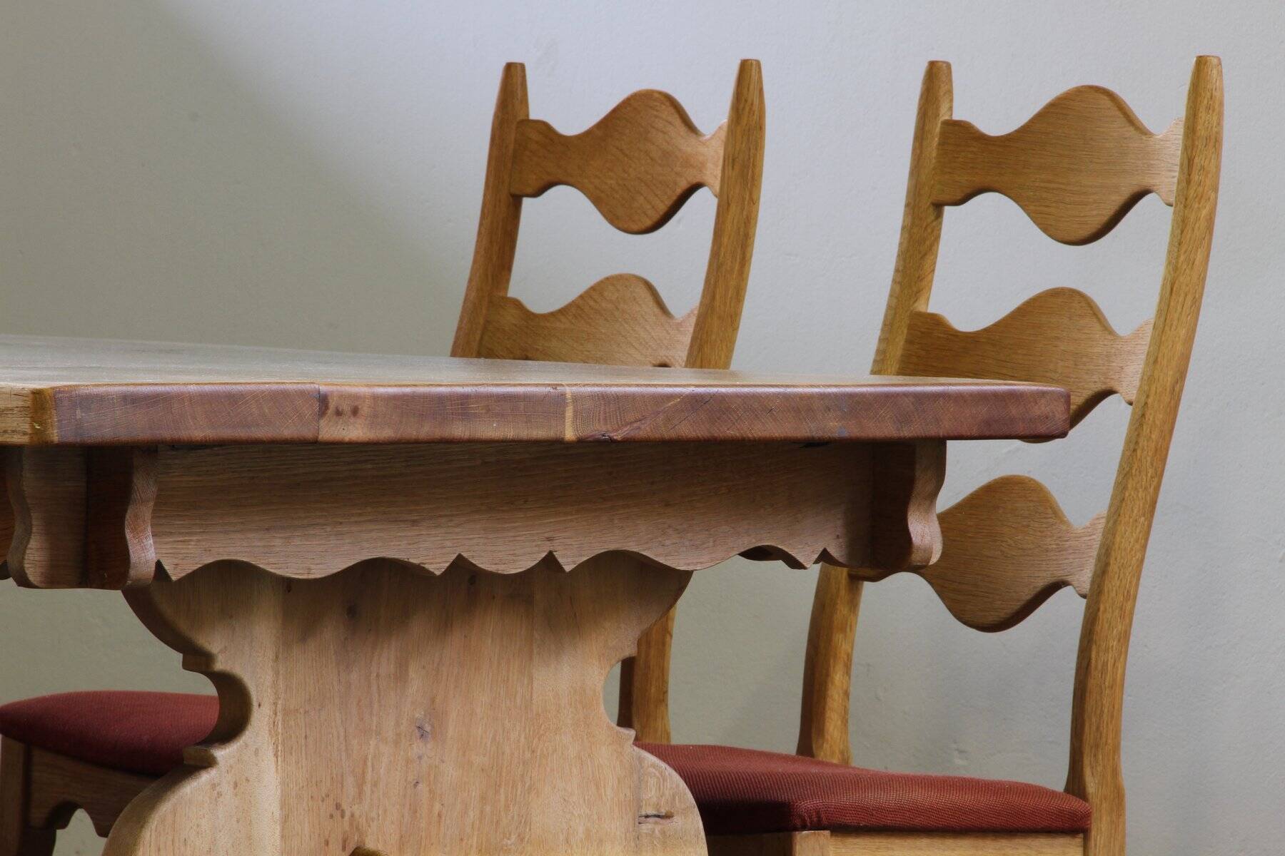 Vintage Danish Brutalist ladderback chairs in oak by Henning Kjærnulf, 1960s, set of 4