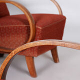 Pair of red czech artdeco beech armchairs by jindrich halabala, up zavody, 1930s