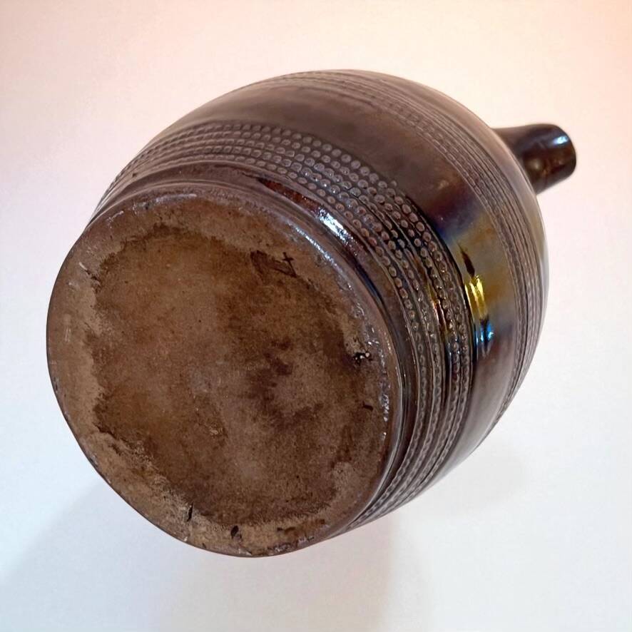 Antique Brutalist Brown Stoneware Pitcher from Berry Vintage Carafe