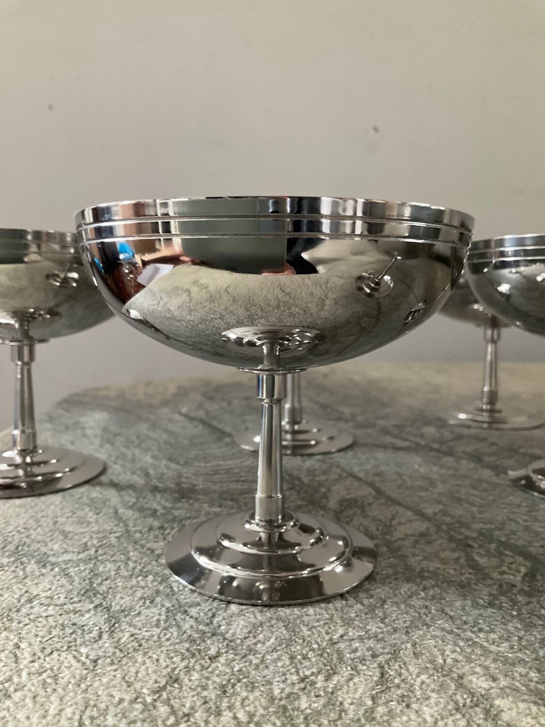 Set of 6 ice cream cups and spoons Letang Rémy 70s