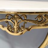 Wall-Mounted Brass Console Table with Demilune Portuguese Pink Marble Top, Italy