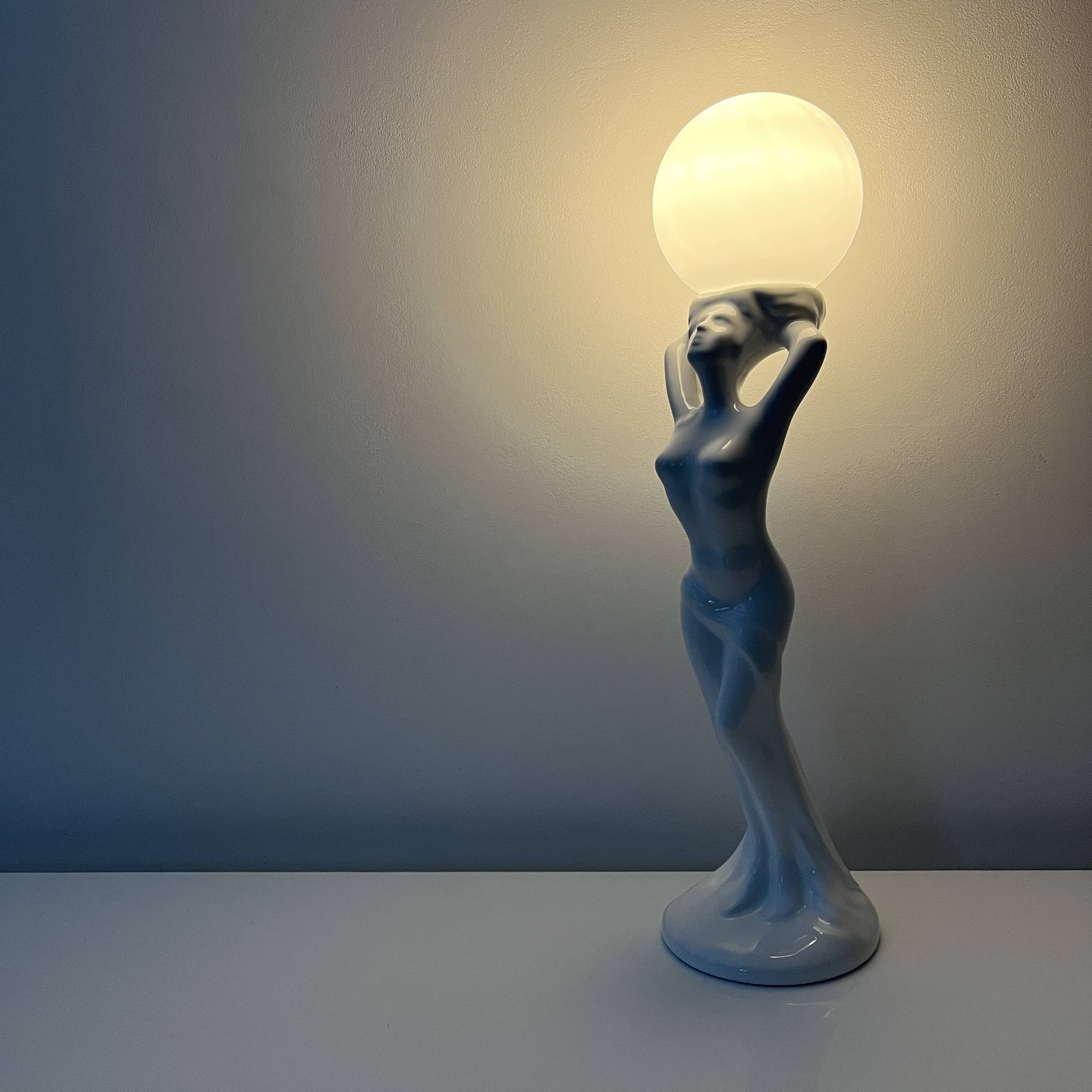 Barbotine ceramic woman lamp Vintage Art Deco
