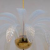 Iridescent Murano Glass and Brass Palm Leaves Chandelier