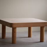 Square coffee table in solid pine with solid legs by Rainer Daumiller, mid-20th century brutalist style.