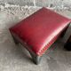 Set of 2 Brown-Beige Leather Poufs with Metal-Studded Seams — Low Vintage Ottomans
