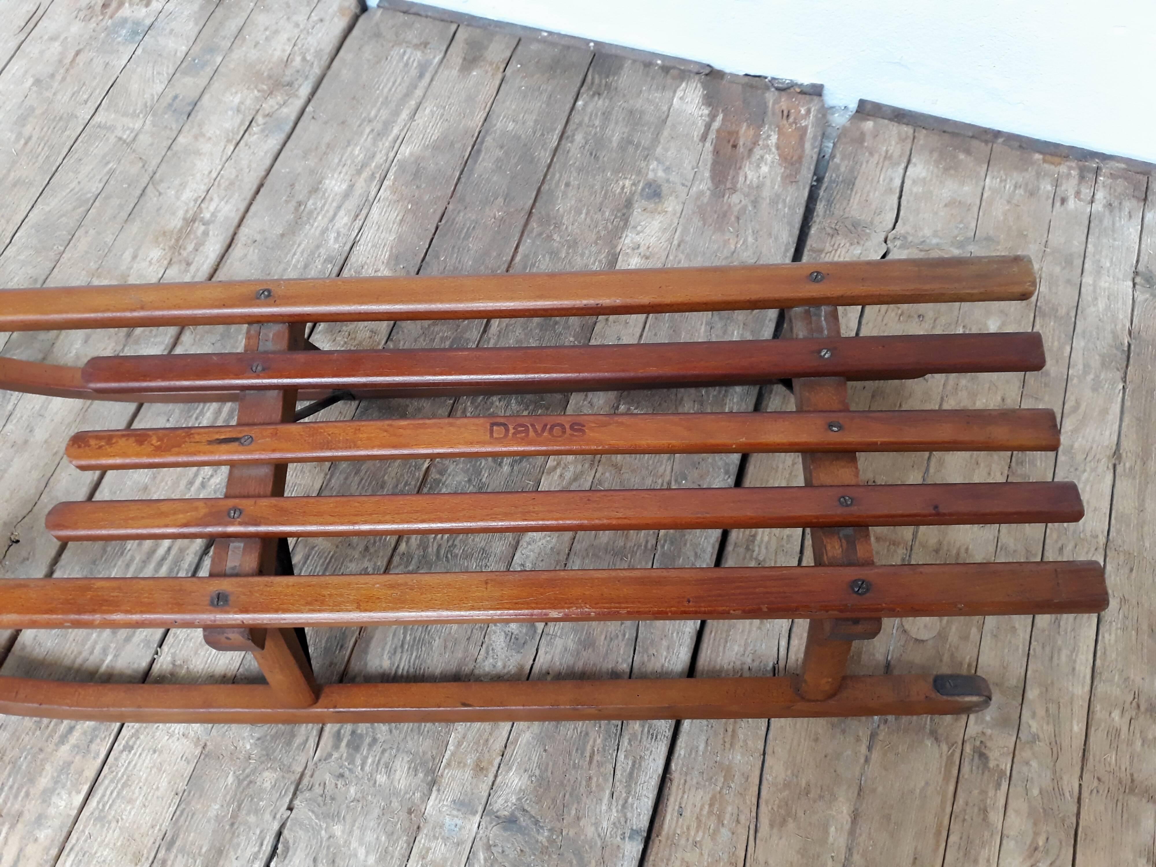 Old vintage wood and metal Davos sledge