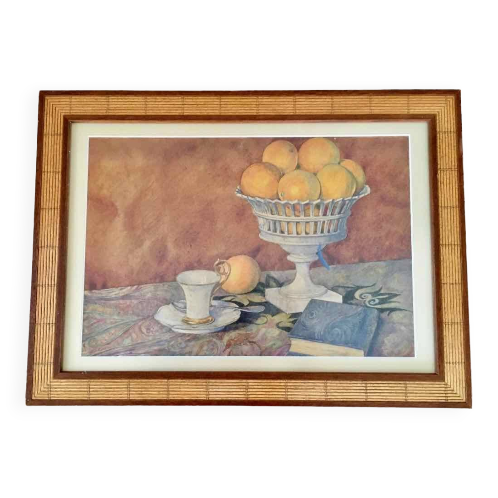 Old watercolor painting with oranges