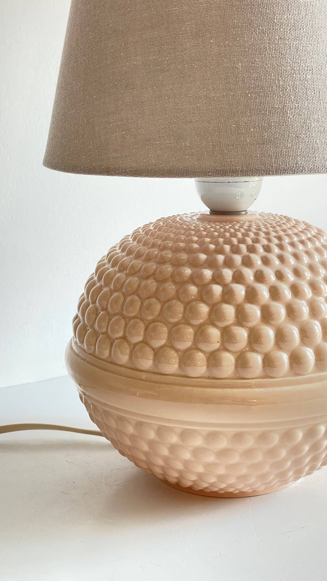 Pale pink ceramic lamp from the 90s