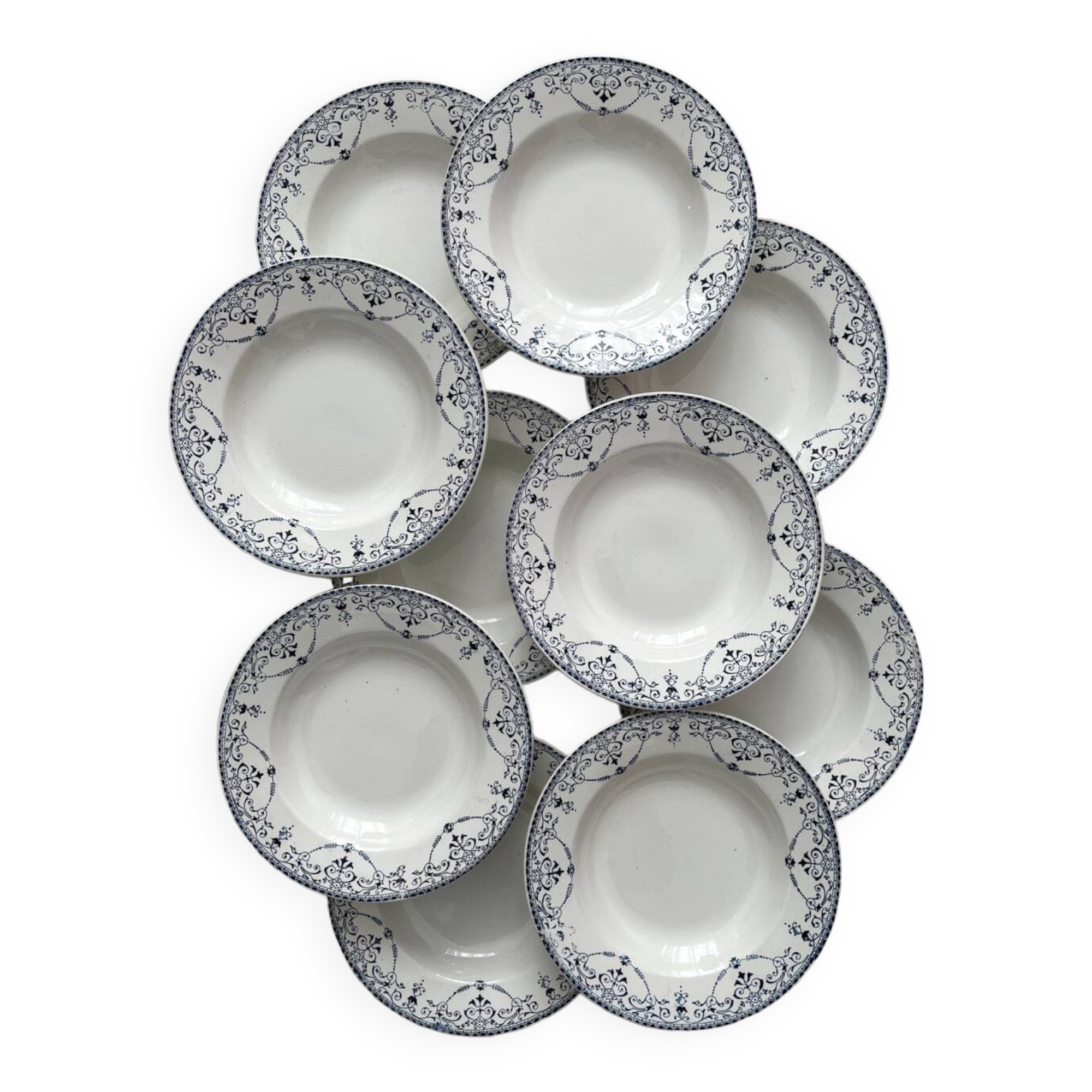 10 earthenware soup plates "Balzac" Choisy le Roi