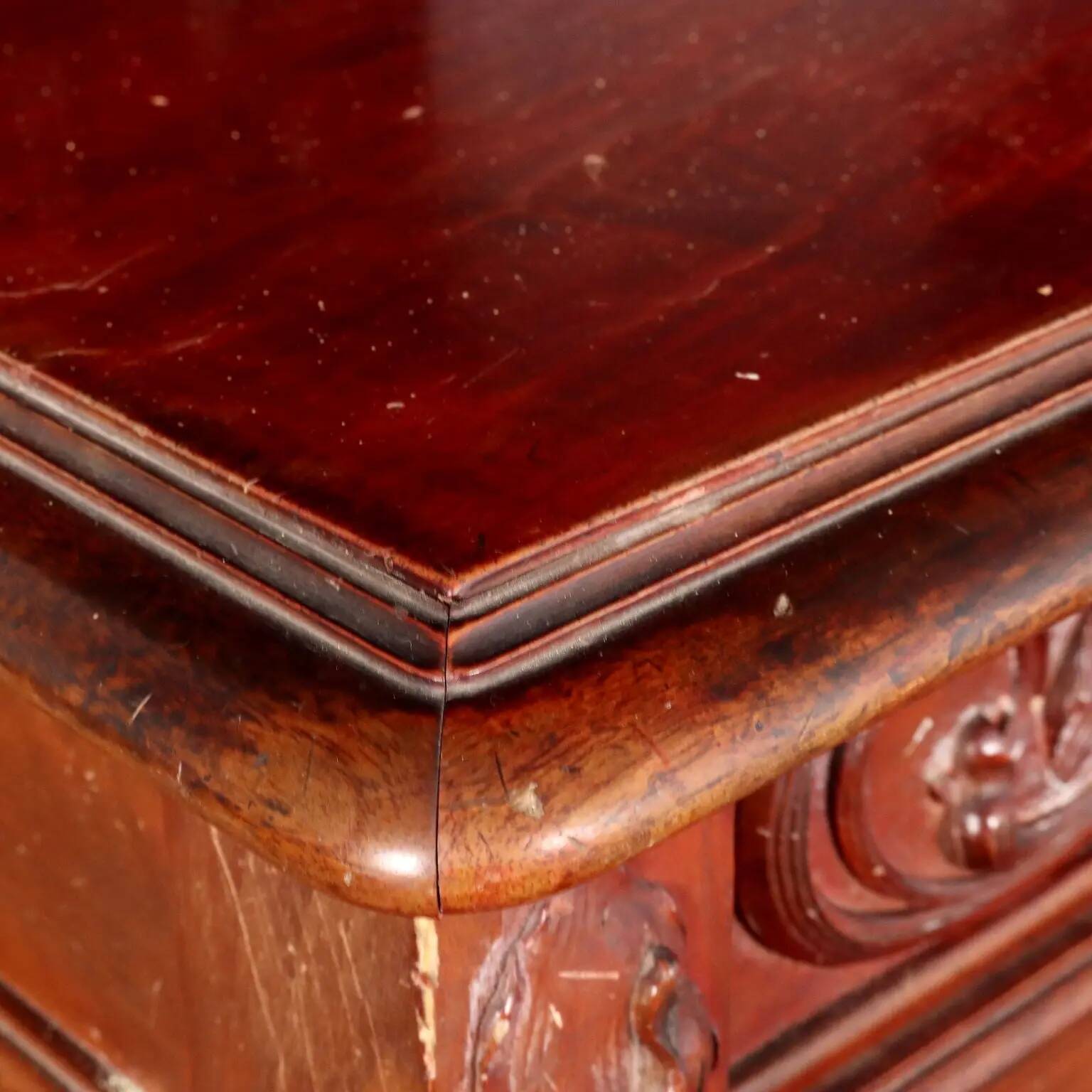 Antique Art Nouveau walnut buffet with decorations, Italy, 19th century.