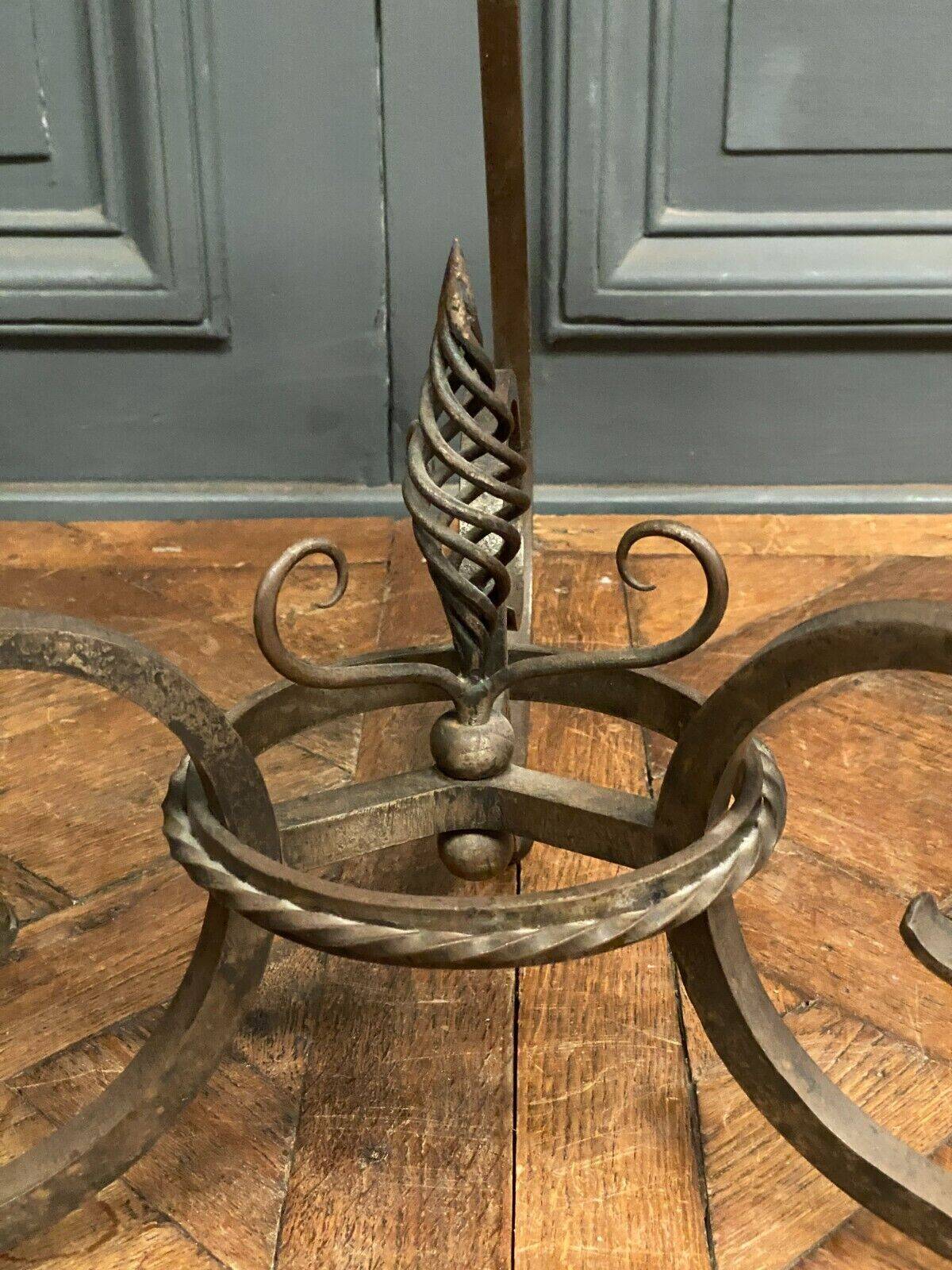 Ironwork pedestal table 1930 Art Deco glass top