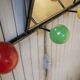 Vintage wall coat holder with 4 coloured balls, mirror and shelf
