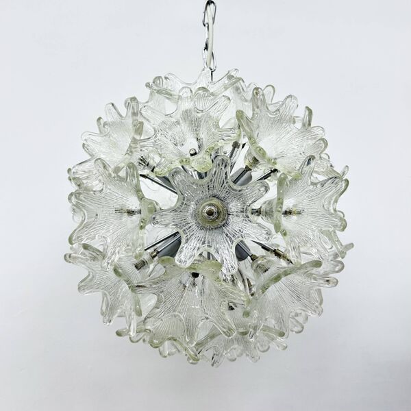 Spectaculaire lustre en verre de Murano en forme de fleur, signé Venini pour VeArt, Italie, années 1970