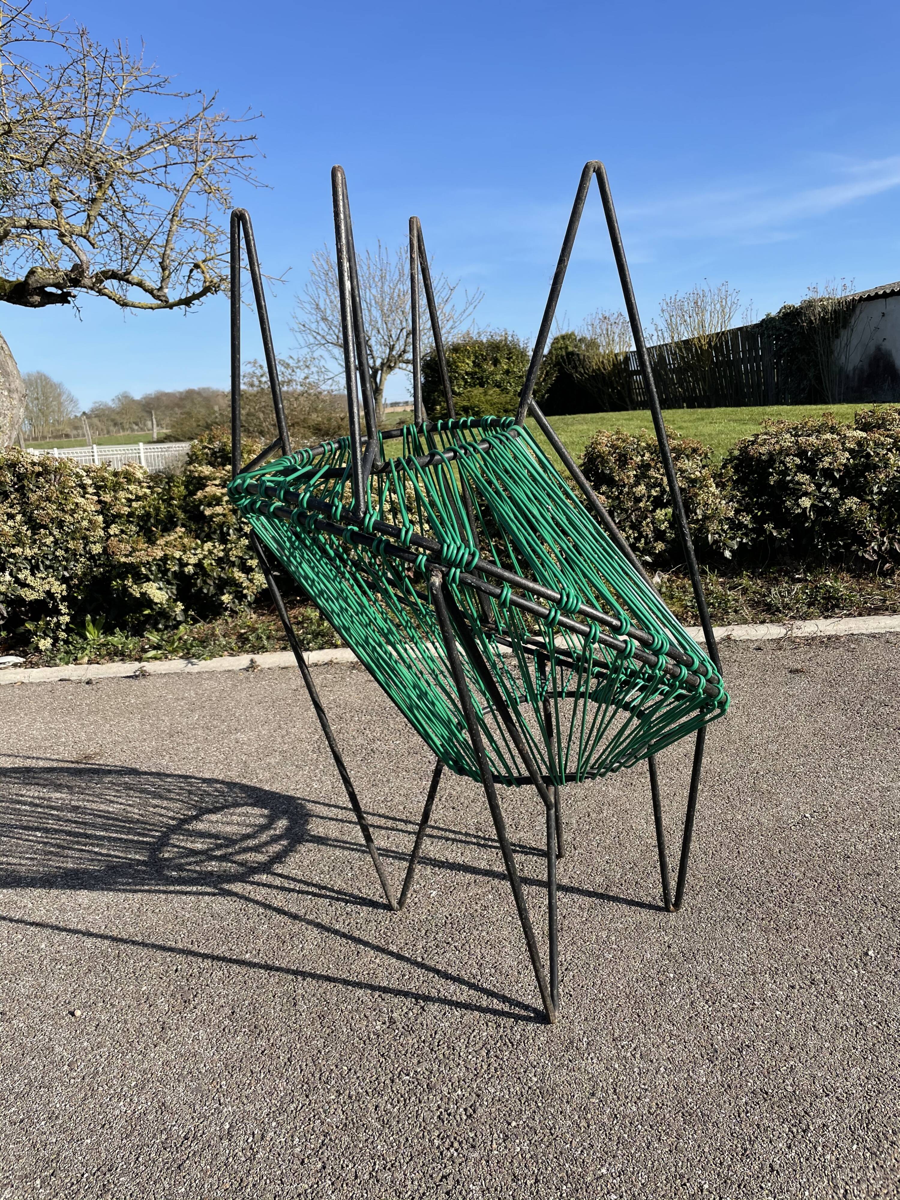 Pair of garden chairs Acapulco 1950 vintage scoubidou metal heaters