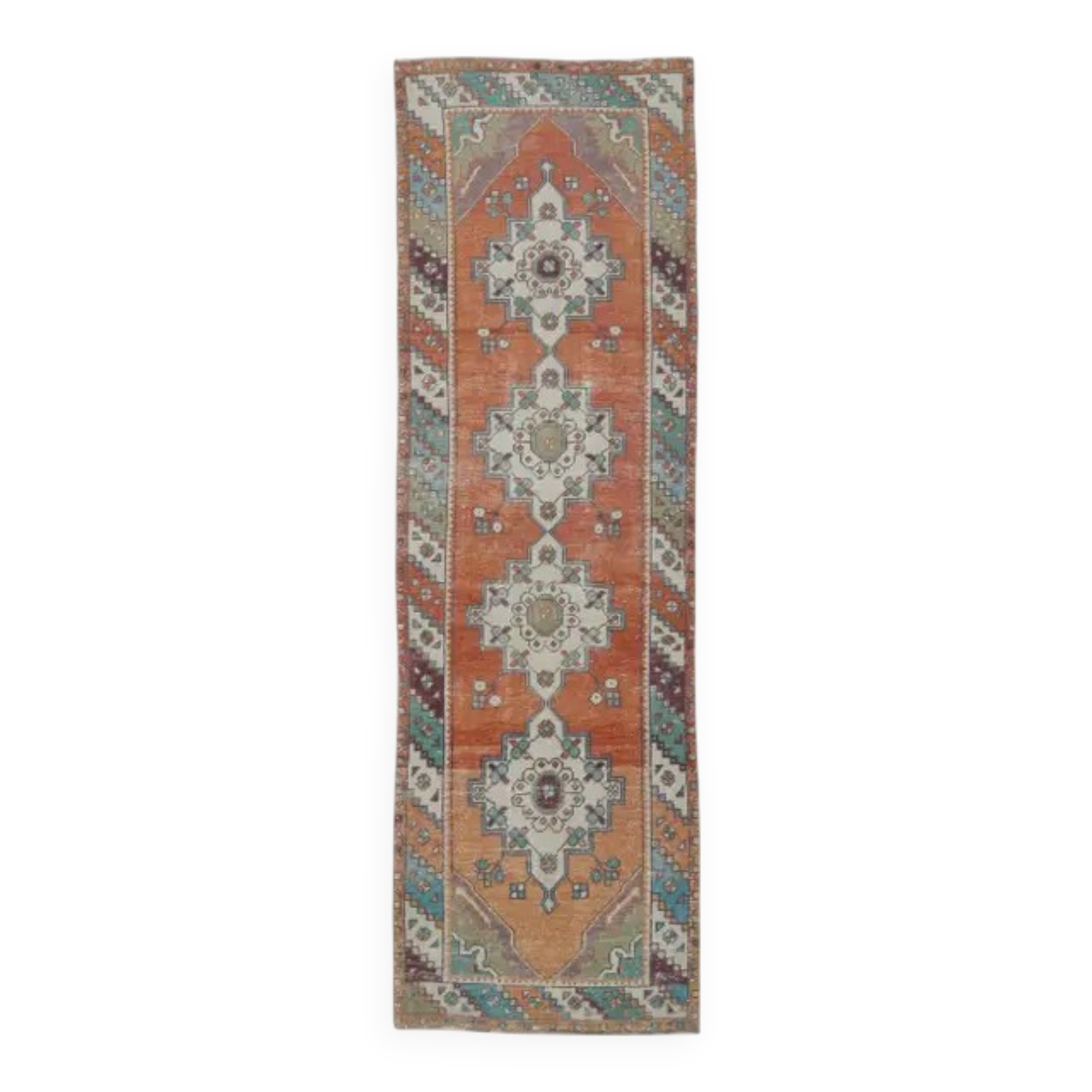 Vintage red Turkish hand-knotted runner 94x290