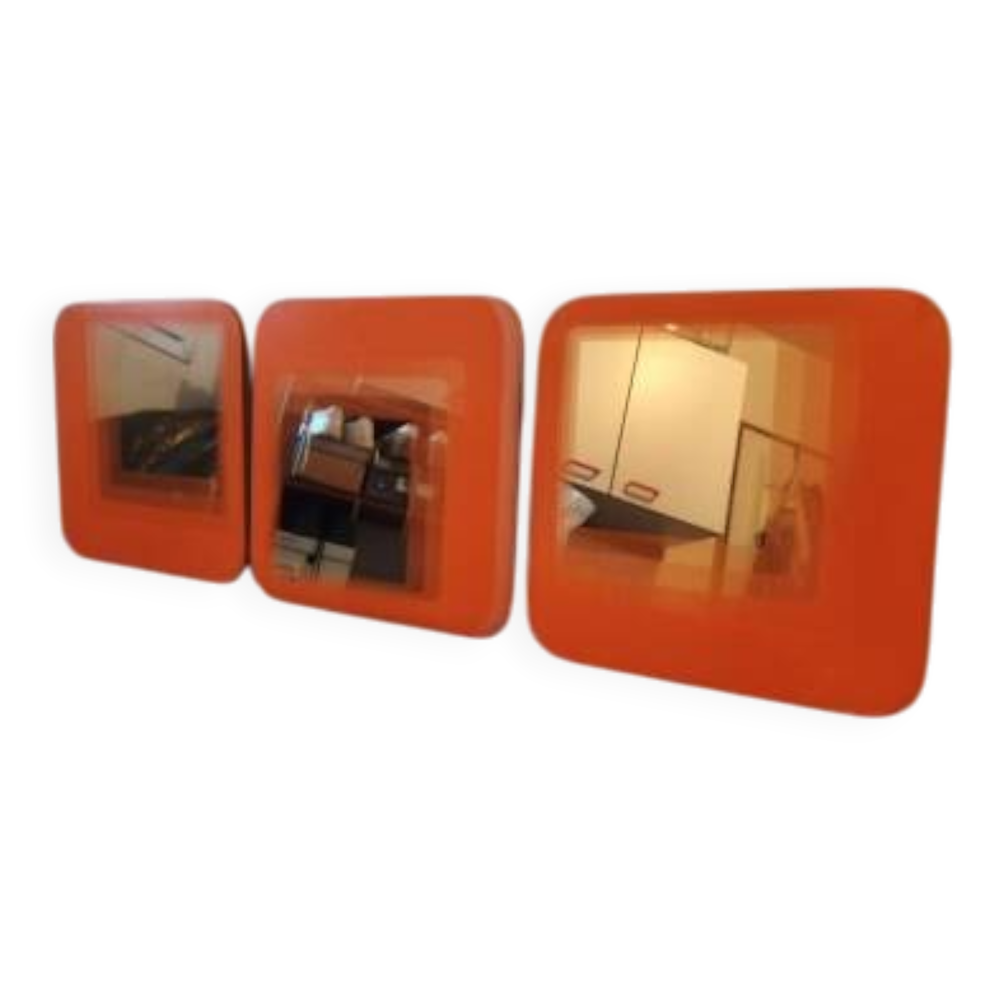 3 vintage orange glass mirrors