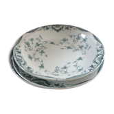 3 Old dishes in the lîence of Lunèville. White background, light green pattern: 1 hollow - 2 dishes.