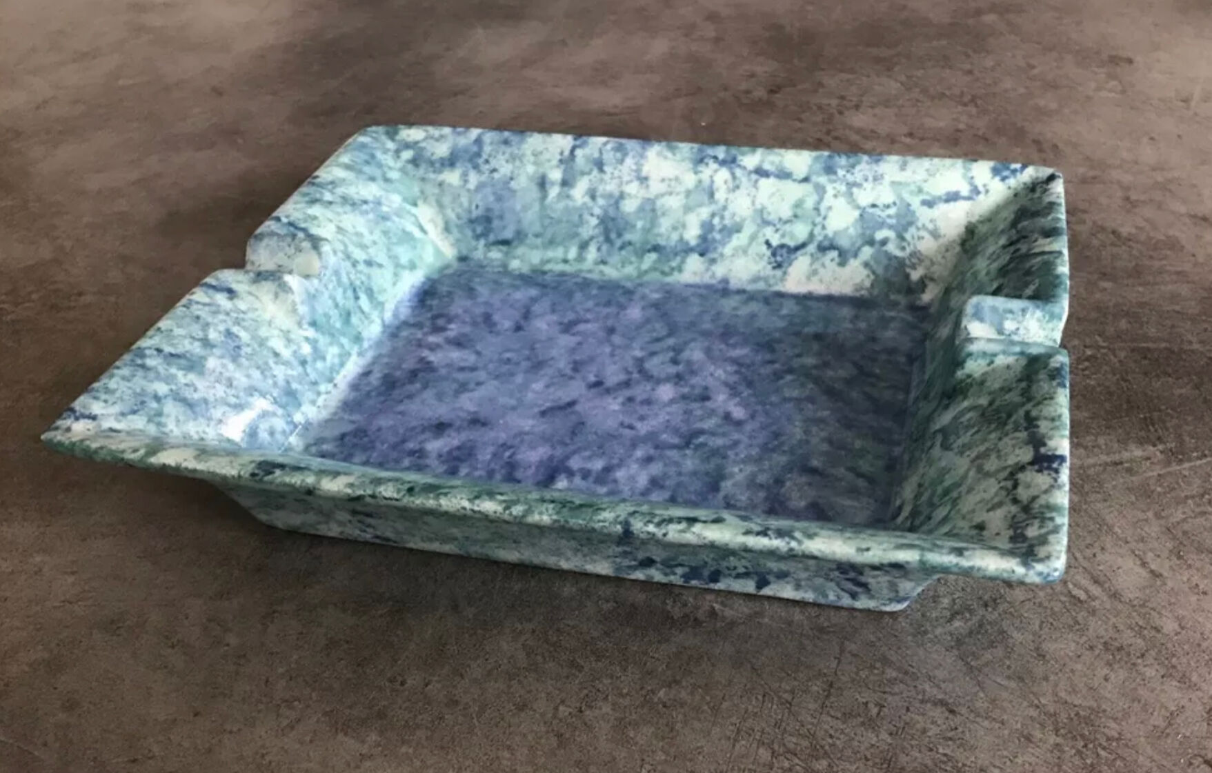 Modernist porcelain ashtray laure japy rectangular shades blue / green