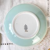 Vintage white and green porcelain tureen, Luneville, Epinay, France, 1950s