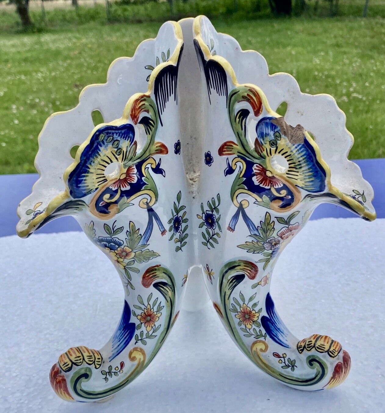 Antique vase, cornucopia in earthenware of courquin furmaintraux desvres