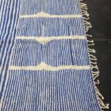 Handwoven Berber rug in blue and white, size 150x250 cm.