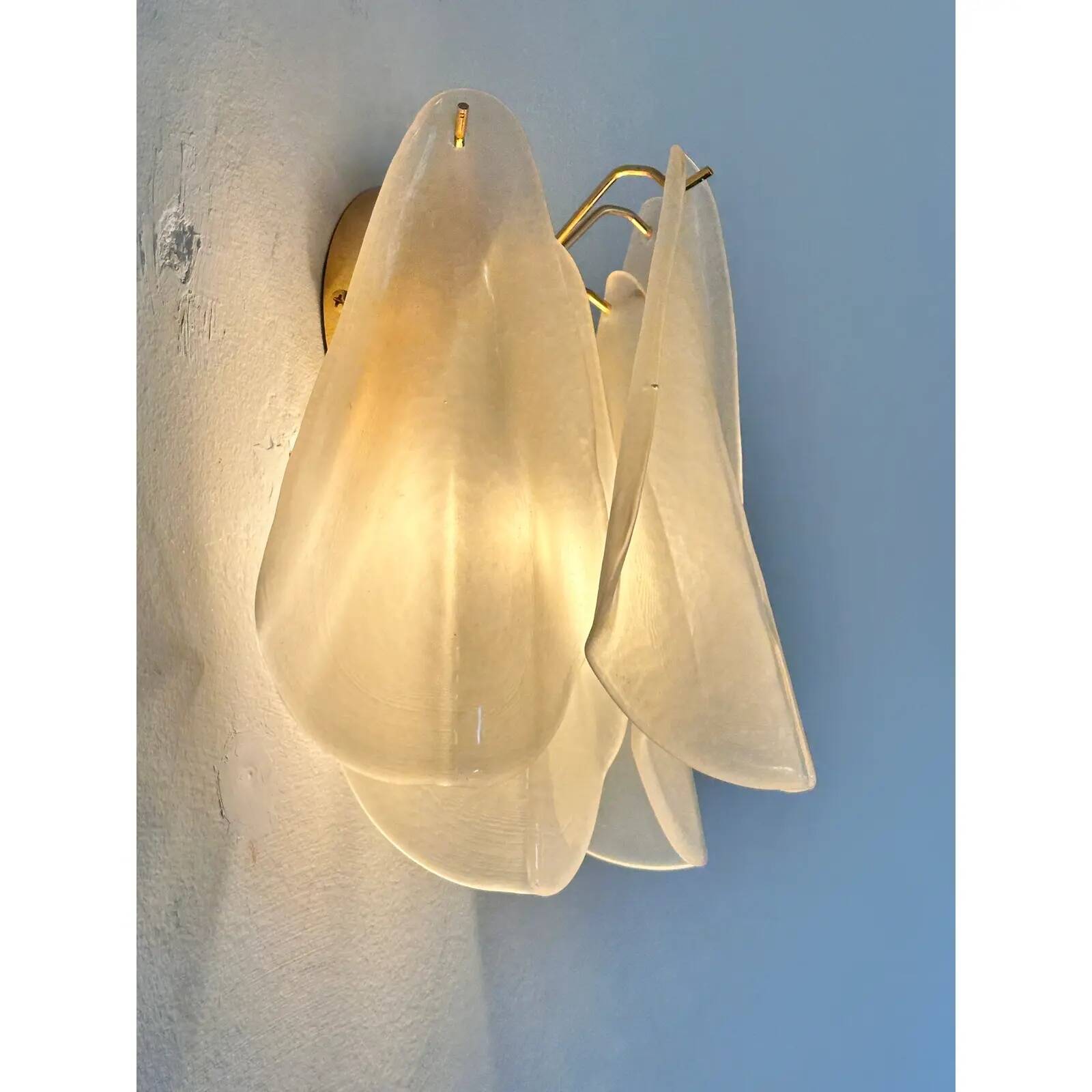 Pair of Contemporary Modern Sanded Champagne “Rondini” Murano Wall Sconces