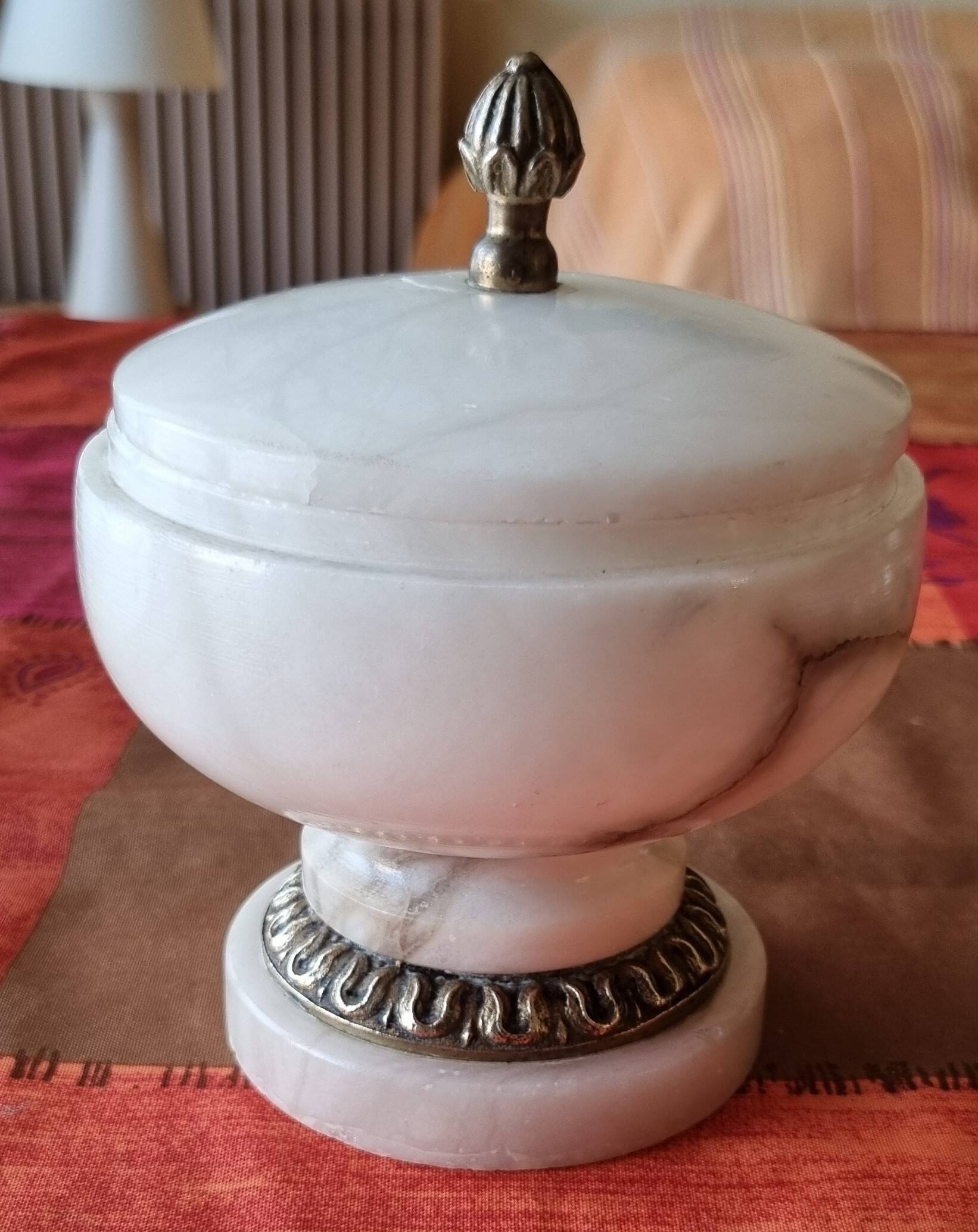 Vintage alabaster and copper candy box