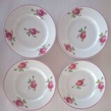 Vintage Vista Alegre 4 Dessert Porcelain Plates Hand Painted with Pink Rose
