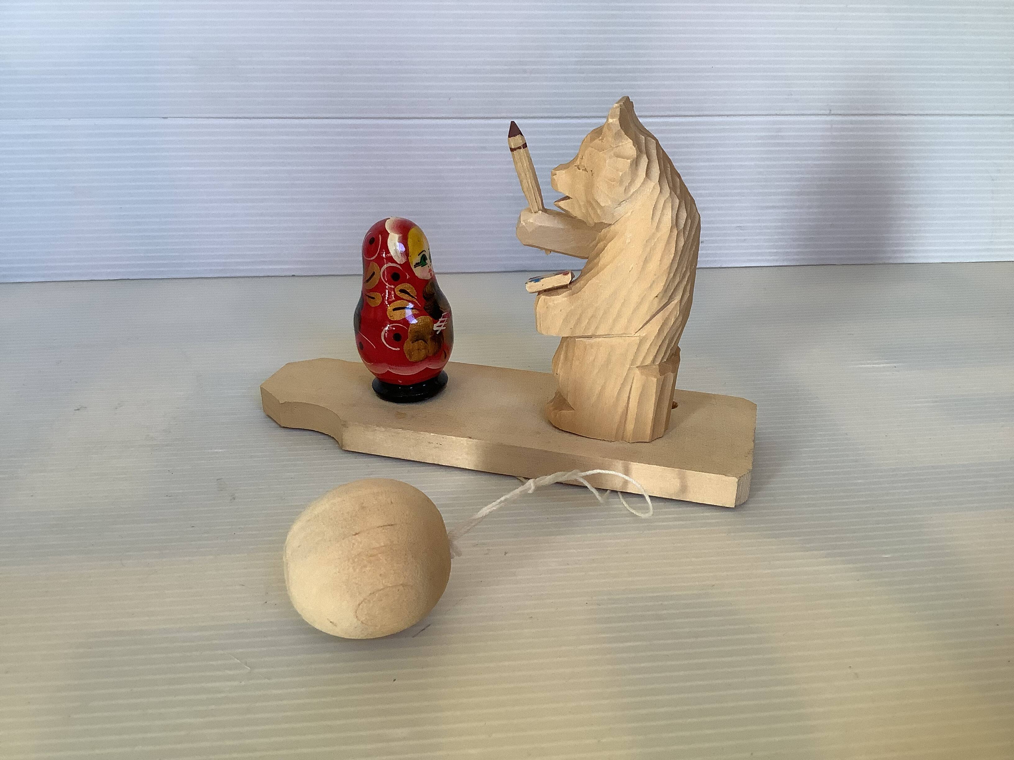 Bogorodskaya traditional Russian wooden bear and matryoshka toy