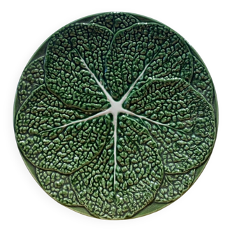 Vintage barbotine dish in the shape of a green cabbage leaf, Portugal