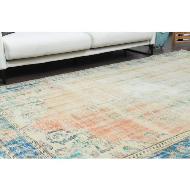1970s Vintage Turkish Oushak Handmade Wool Cotton Orange Area Rug  193x302