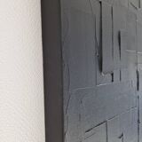 Tableau peinture abstraite monochrome minimaliste noir