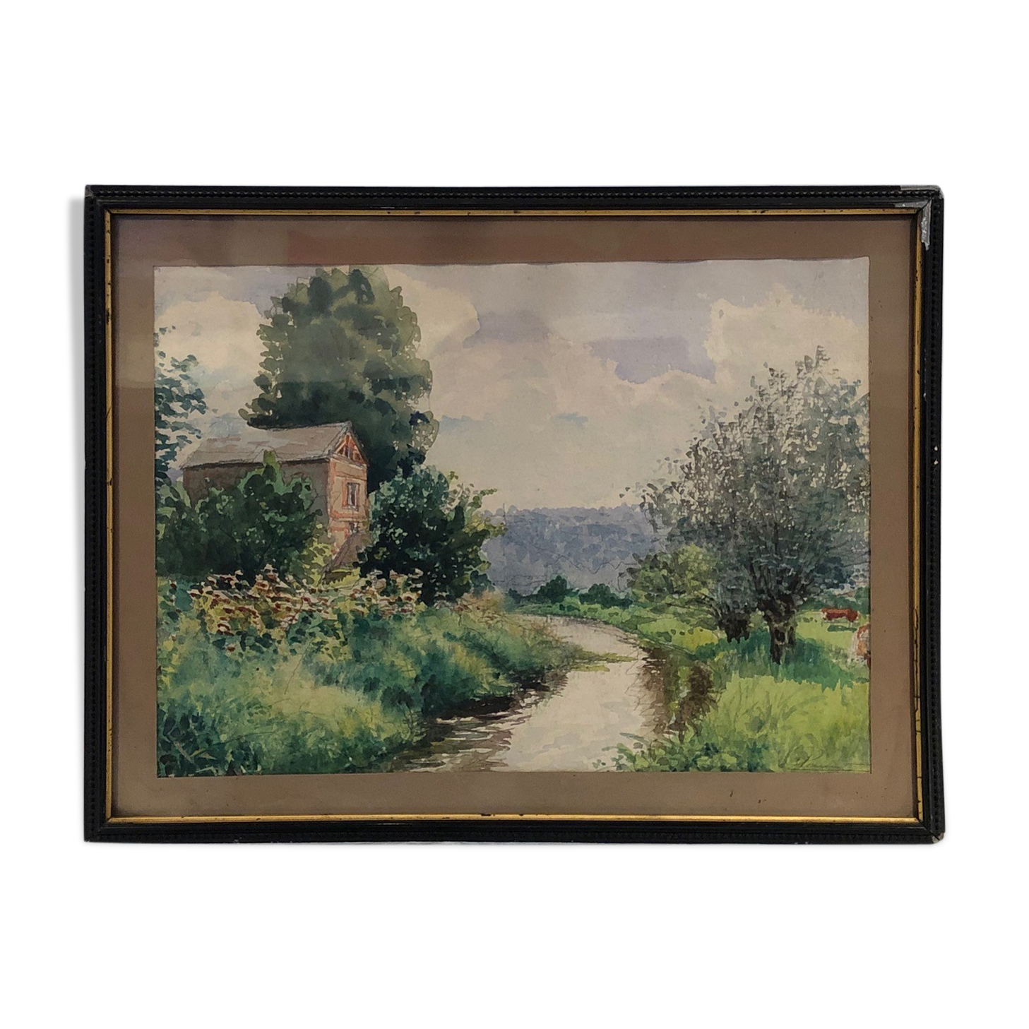 "Landscape of the Norman bocage ", watercolour framed and signed, early 20th century