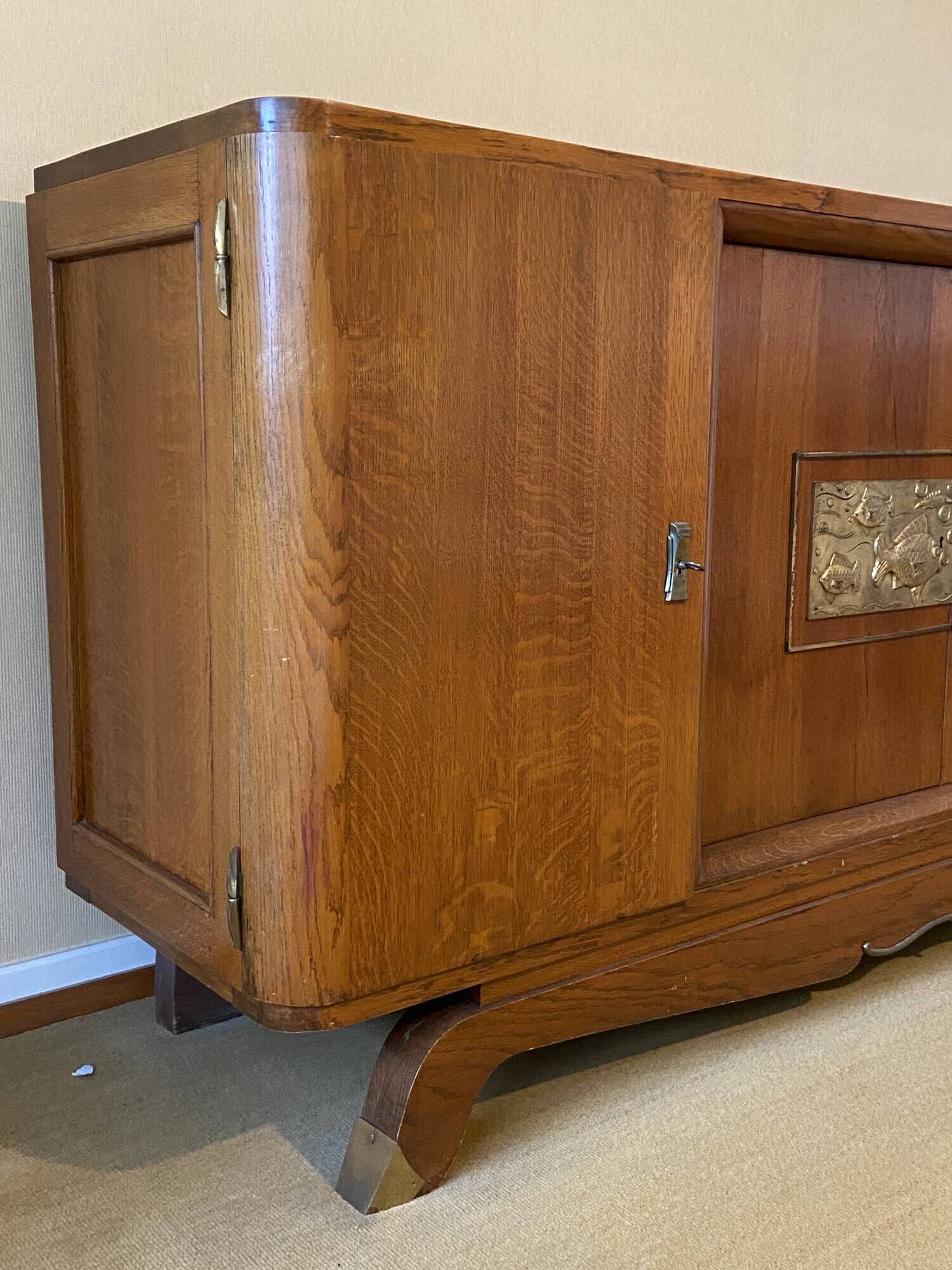 Mid-century vintage Scandinavian 1950s Art Deco Parisian sideboard oak wood
