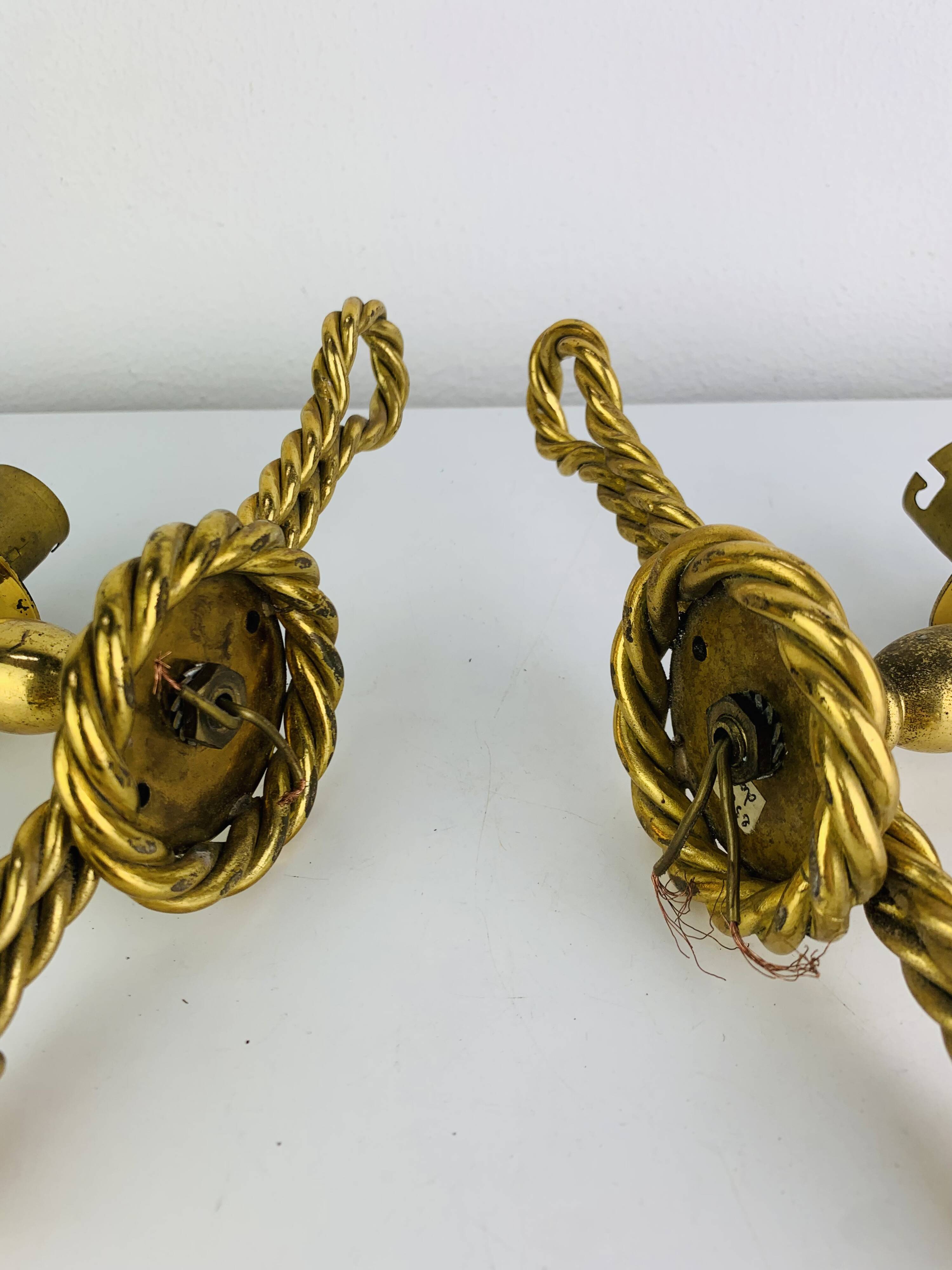 Paire d'appliques "cordes" néo classiques en laiton massif