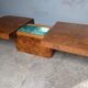 Table basse, bar loupe d'orme, années 70