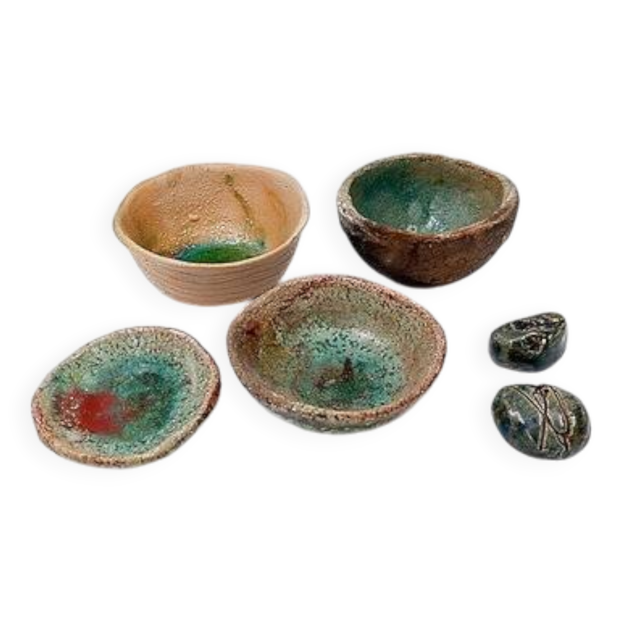 Set of "Green" decorative ceramics "Fond d'Atelier" - N.Lebrun - Belgium 1970s