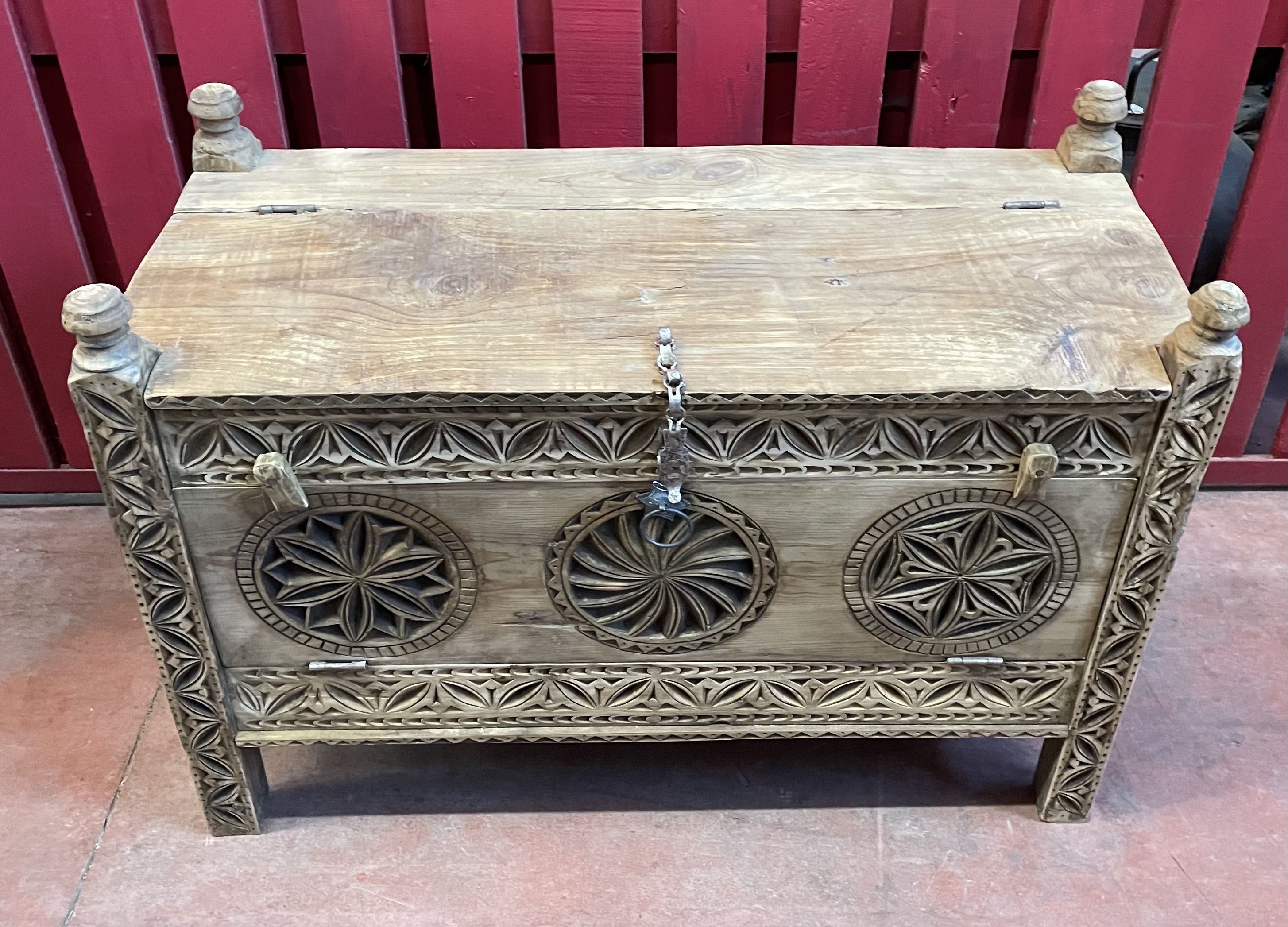 Pakistan, Swat Valley, former Cedar Wood Wedding Chest Fully Carved by Hand