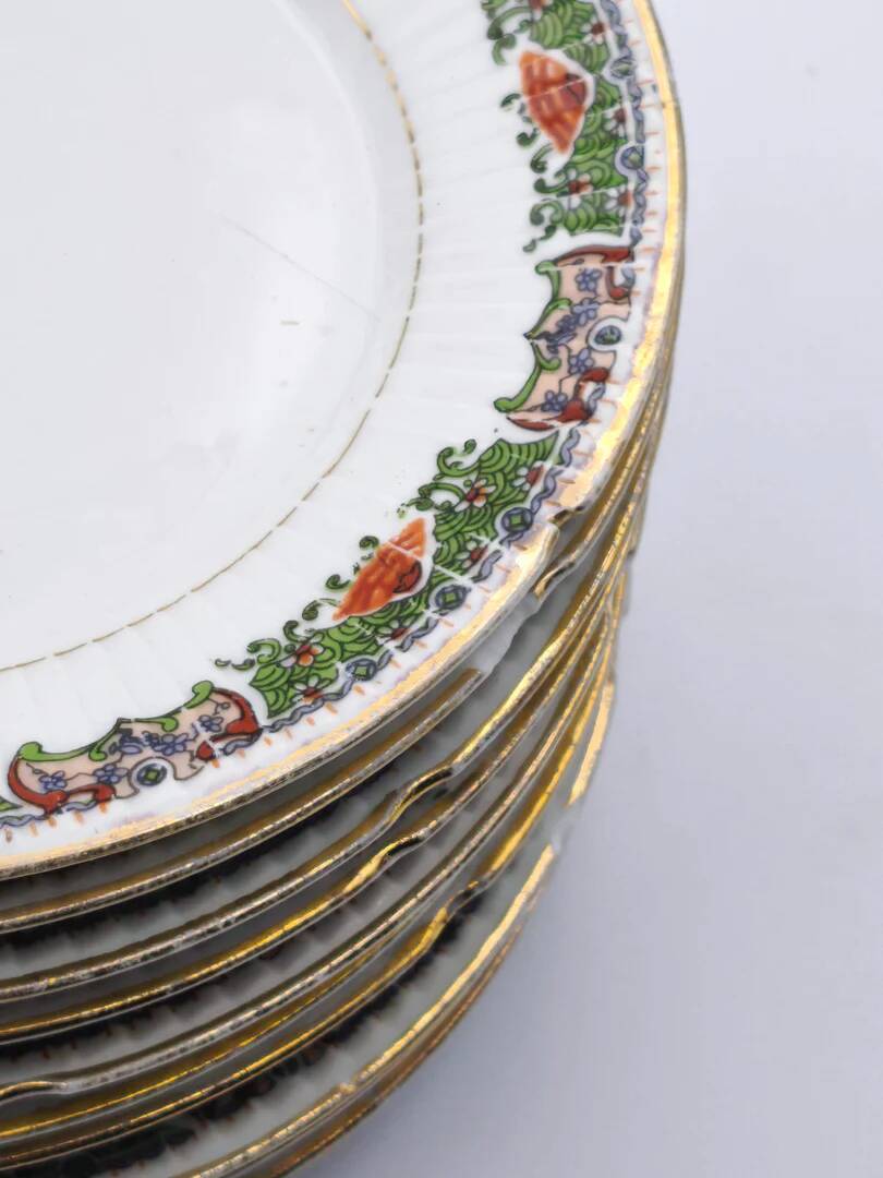 Lot de 10 assiettes à dessert – décor festif & guirlandes fleuries