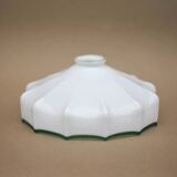 White opaline lampshade with green translucent border