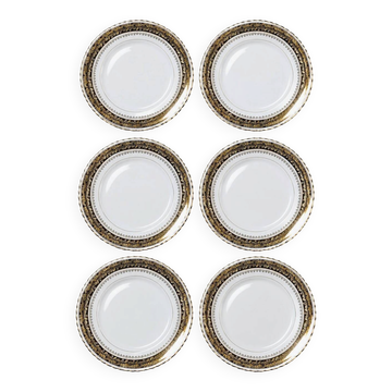Set of 6 vintage flat plates ADP L Royal Limoges, gilded porcelain - 1