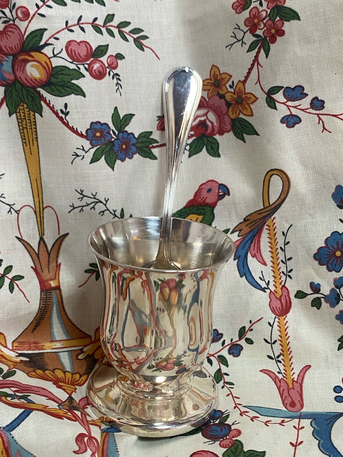 Silver-plated egg cup and spoon set