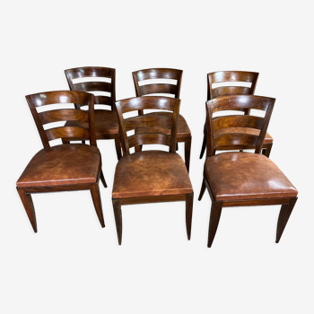 Chairs (series of 6) in mahogany and skaï 1940s